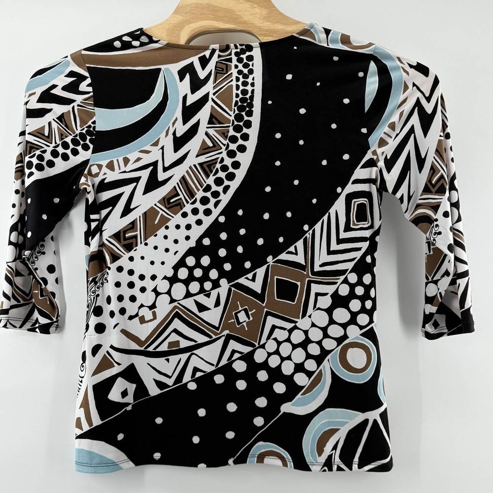 Chicos EasyWear Shirt Womens 0 Multi Color Abstract Print 3/4 Sleeve Stretch Top - Picture 2 of 9